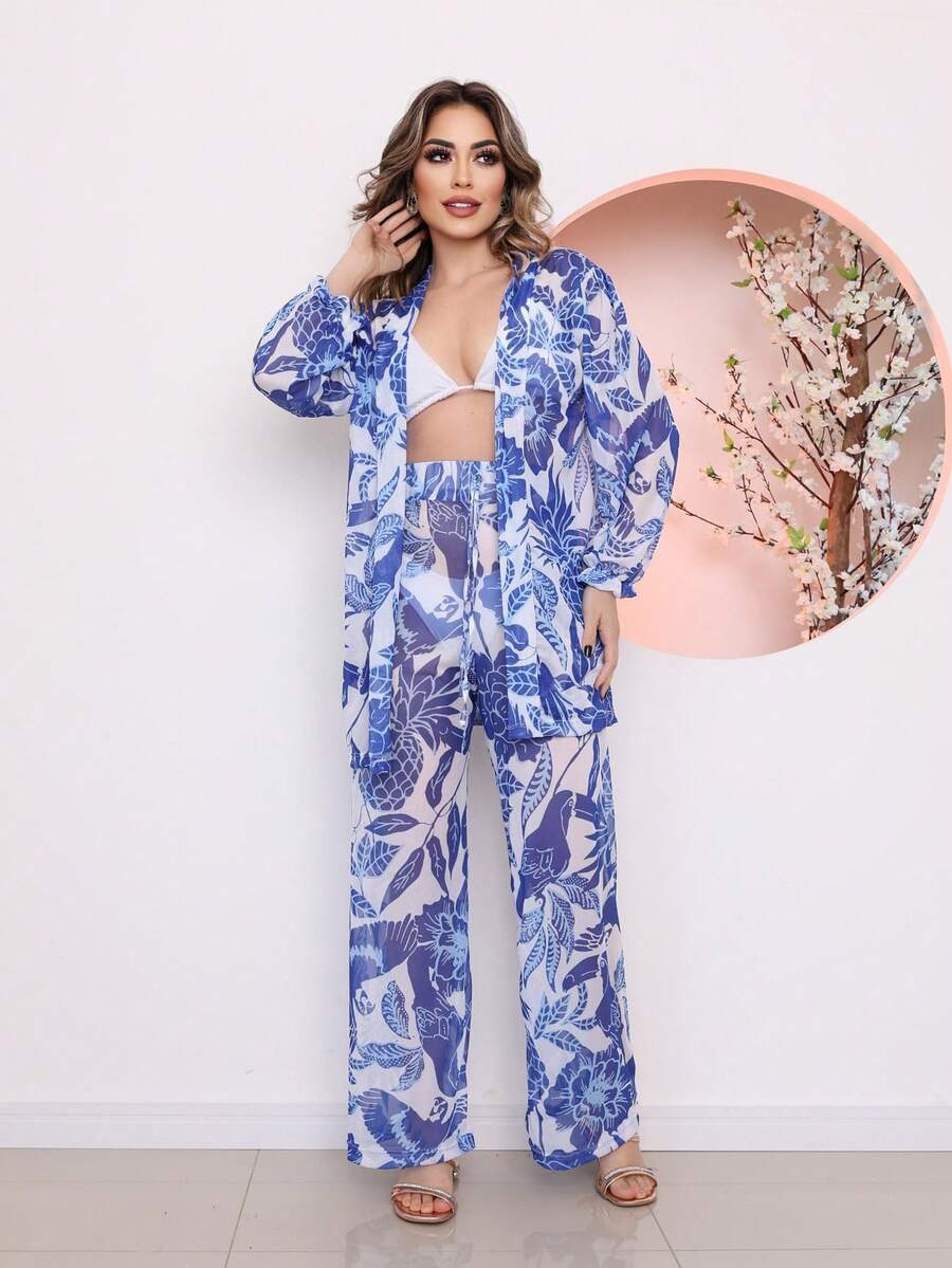 Conjunto Camisa e Calça Tule Estampa Marmorizada