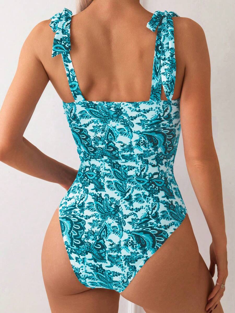 Maiô Estampado Alças de Amarrar Bojo em V