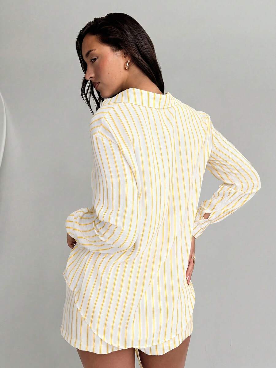 Conjunto Camisa Chiffon Listrada com Shorts