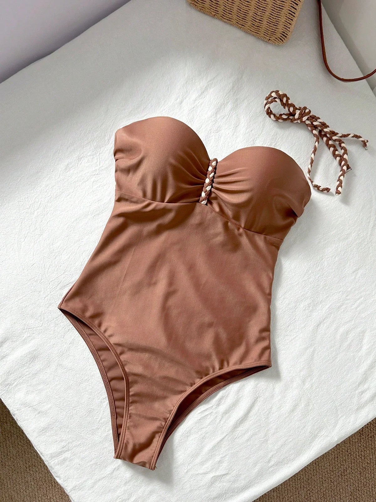 Maiô Bandeau Enrugado Amarração Tie Back