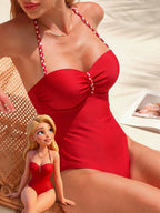 Maiô Bandeau Enrugado Amarração Tie Back