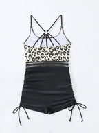 Maiô Estampa de Leopardo Bloco de Cores Cordão