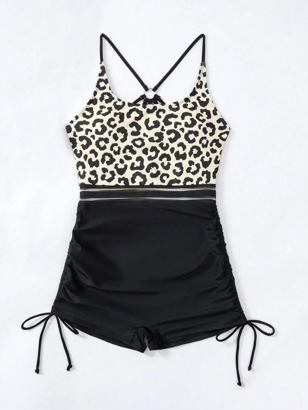 Maiô Estampa de Leopardo Bloco de Cores Cordão