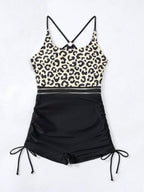 Maiô Estampa de Leopardo Bloco de Cores Cordão