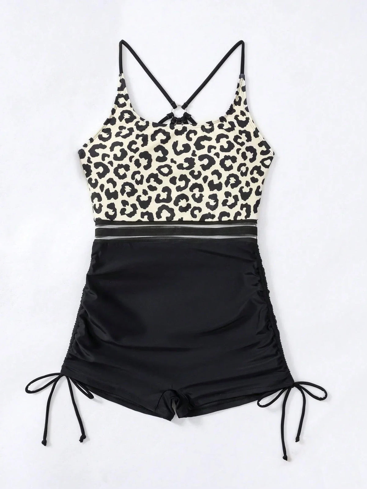 Maiô Estampa de Leopardo Bloco de Cores Cordão
