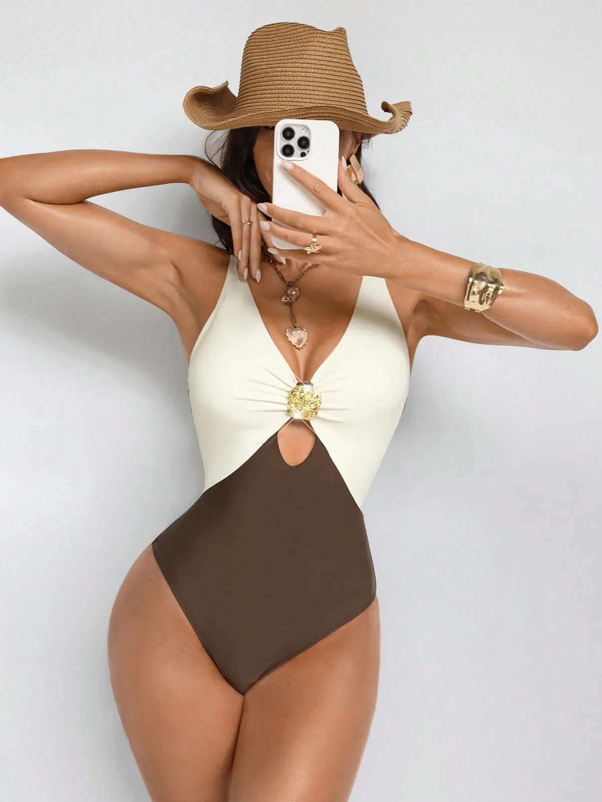 Maiô Modelador Decote V Vazado Nó Frontal
