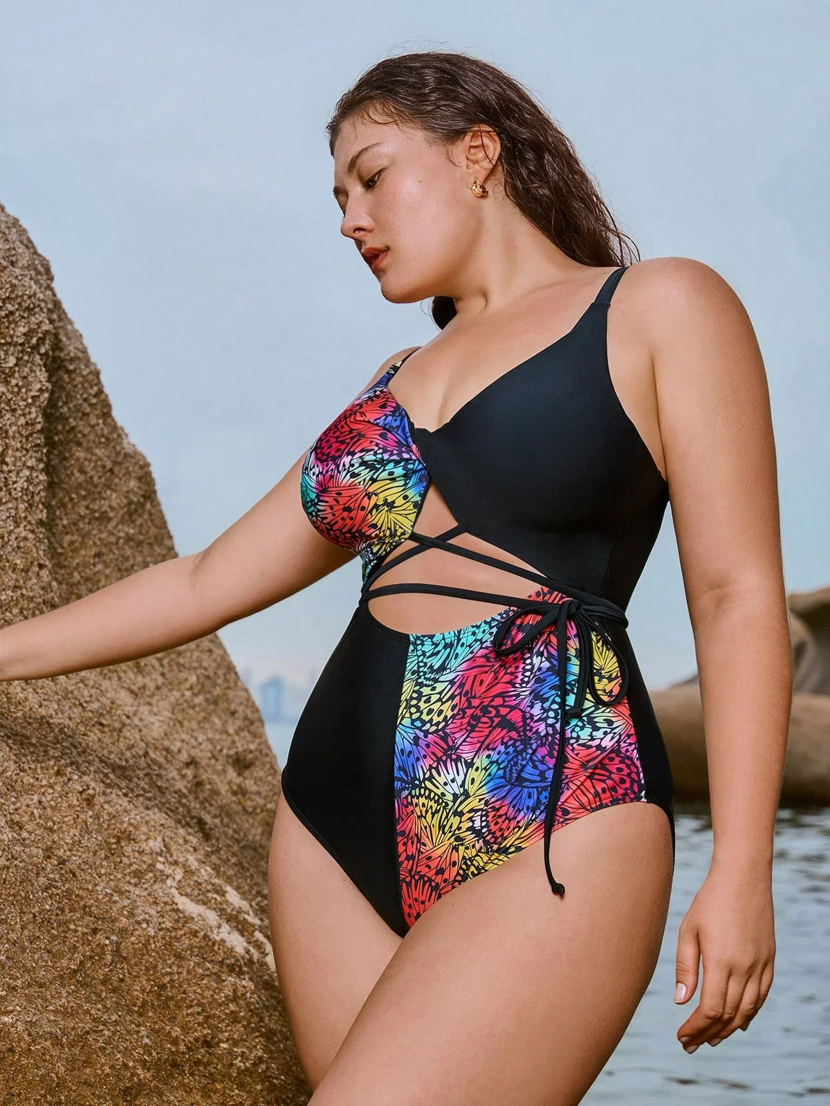 Maiô Plus Size Animal Print Amarração