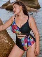 Maiô Plus Size Animal Print Amarração