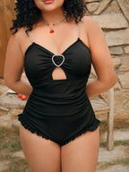 Maiô Plus Size Babado Cintura Contrastada