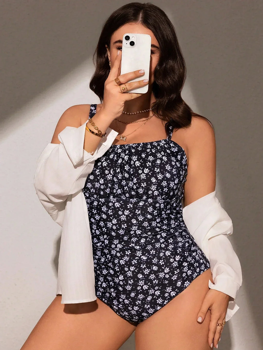 Maiô Plus Size Boho Alças Grossas Floral