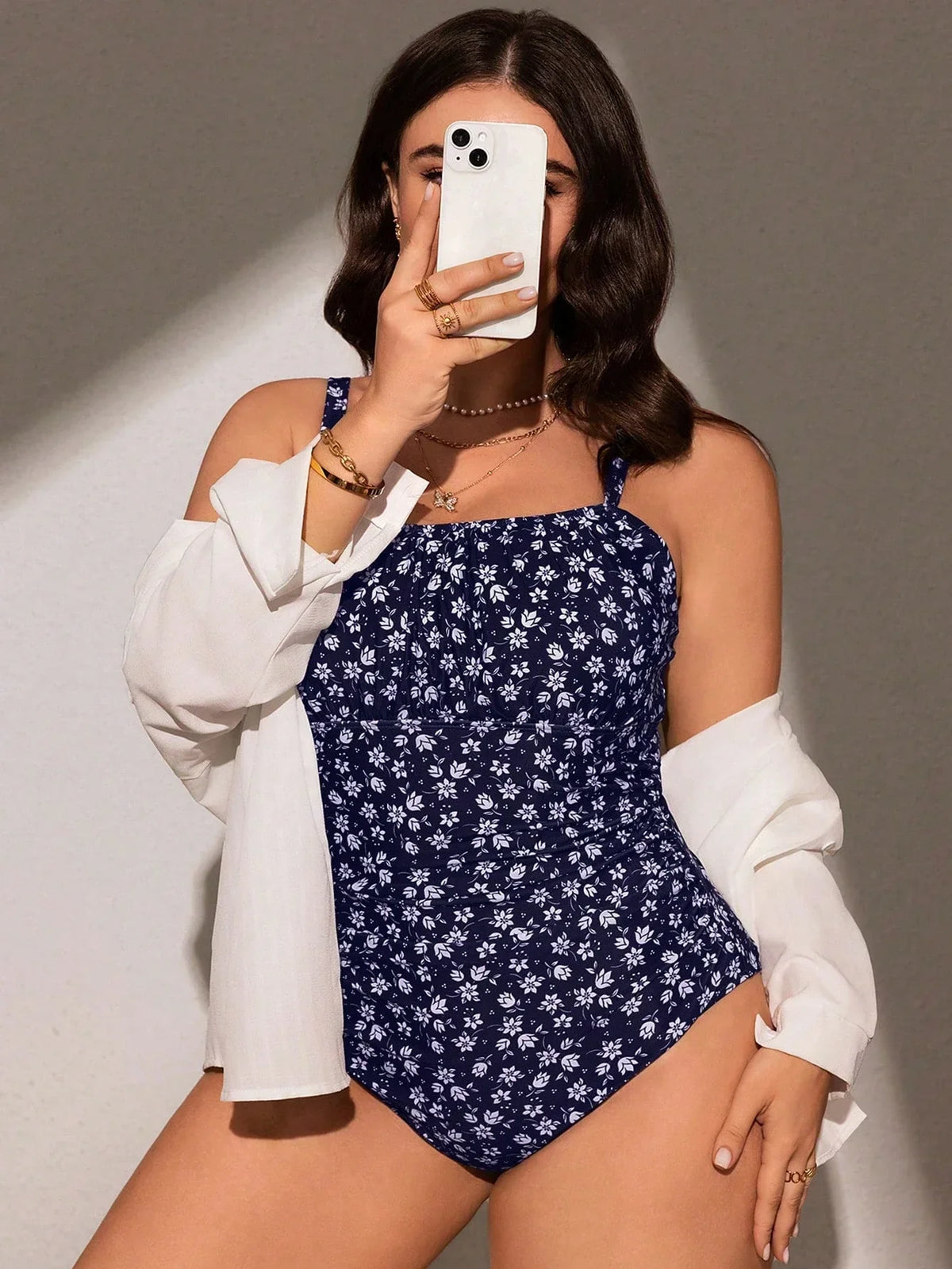 Maiô Plus Size Boho Alças Grossas Floral