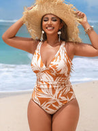 Maiô Plus Size Estampa Tropical Decote V