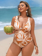 Maiô Plus Size Estampa Tropical Decote V