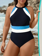 Maiô Plus Size Frente Única Cintura Contrastada