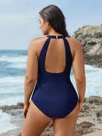 Maiô Plus Size Frente Única Cintura Contrastada