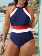 Maiô Plus Size Frente Única Cintura Contrastada