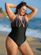 Maiô Plus Size Listrado Frente Única