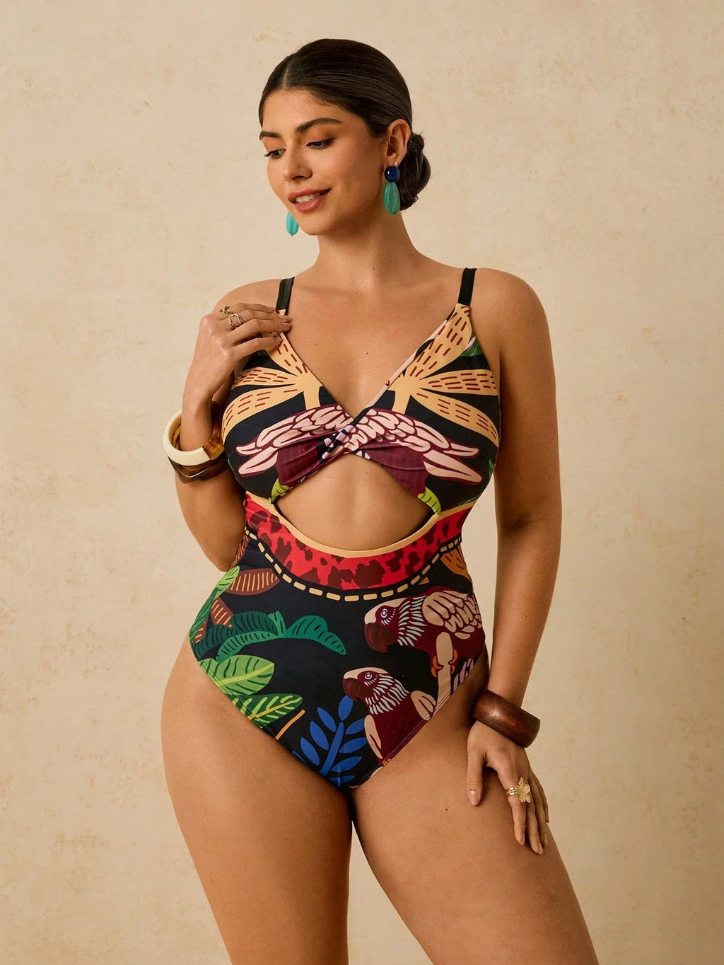 Maiô Plus Size Longo Ziguezague Fivela