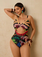 Maiô Plus Size Longo Ziguezague Fivela