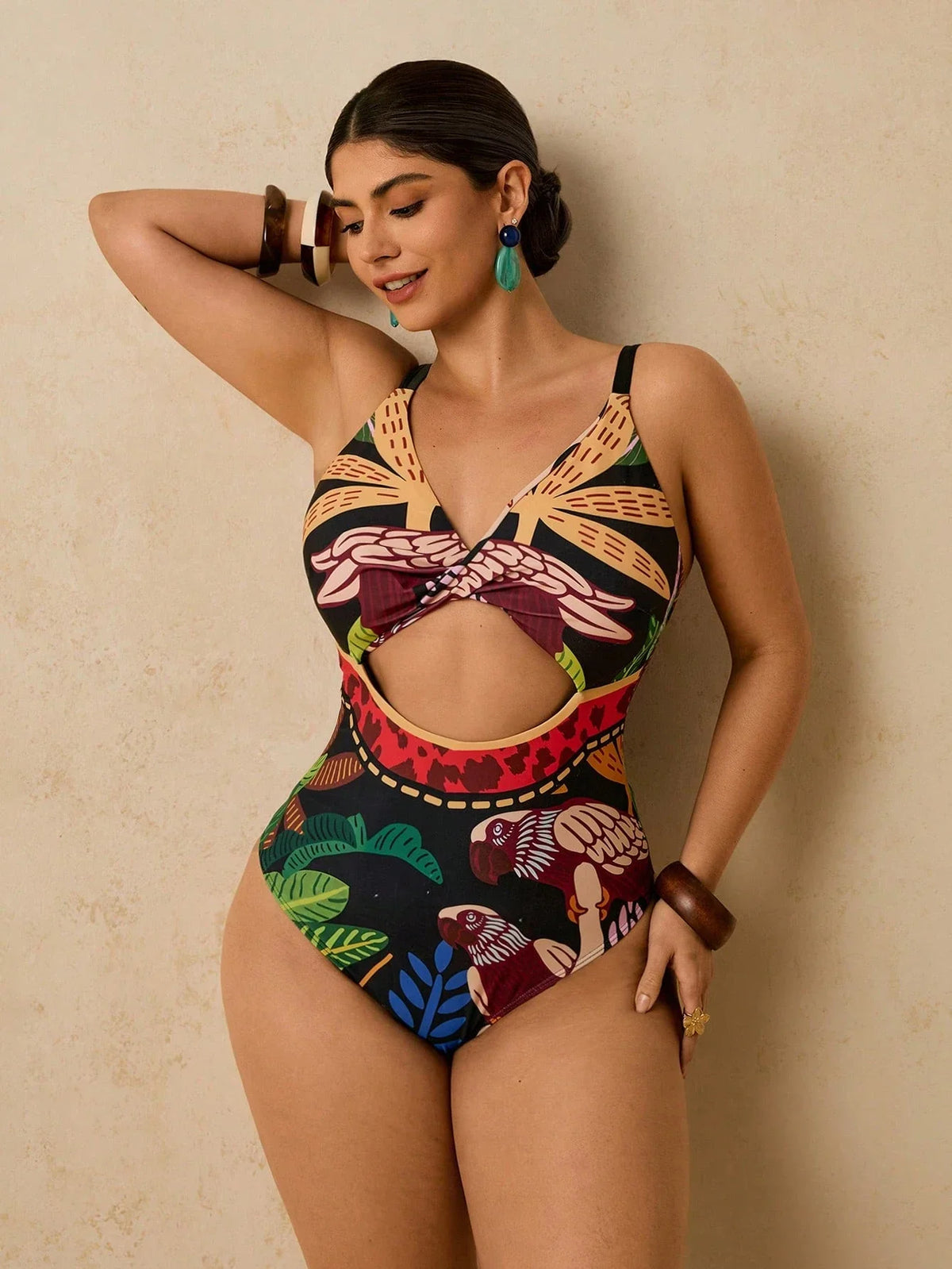Maiô Plus Size Longo Ziguezague Fivela