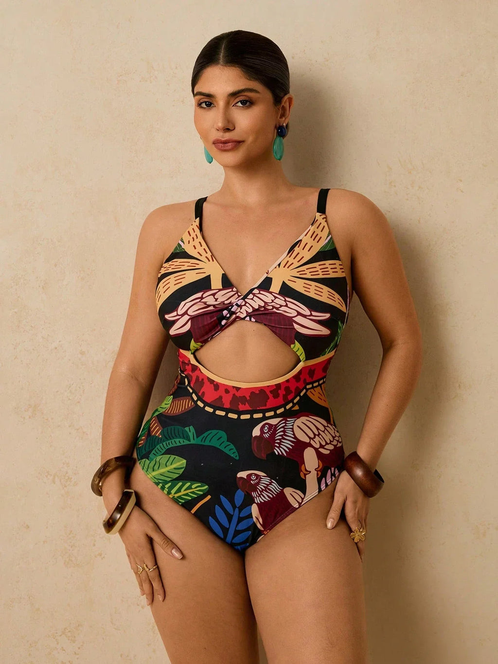 Maiô Plus Size Longo Ziguezague Fivela