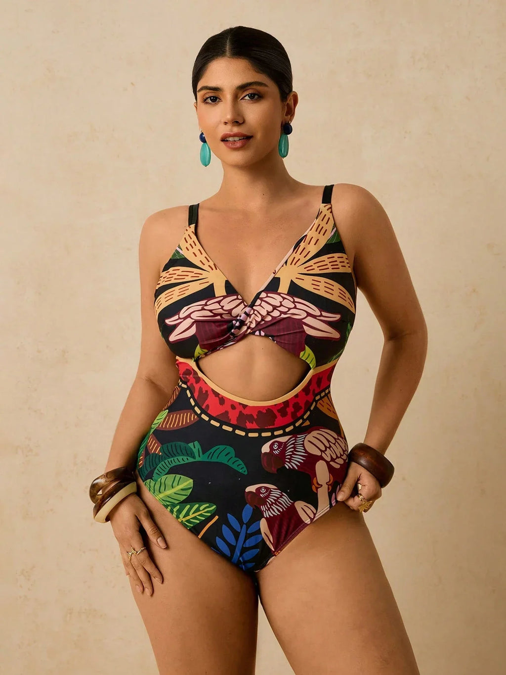 Maiô Plus Size Longo Ziguezague Fivela