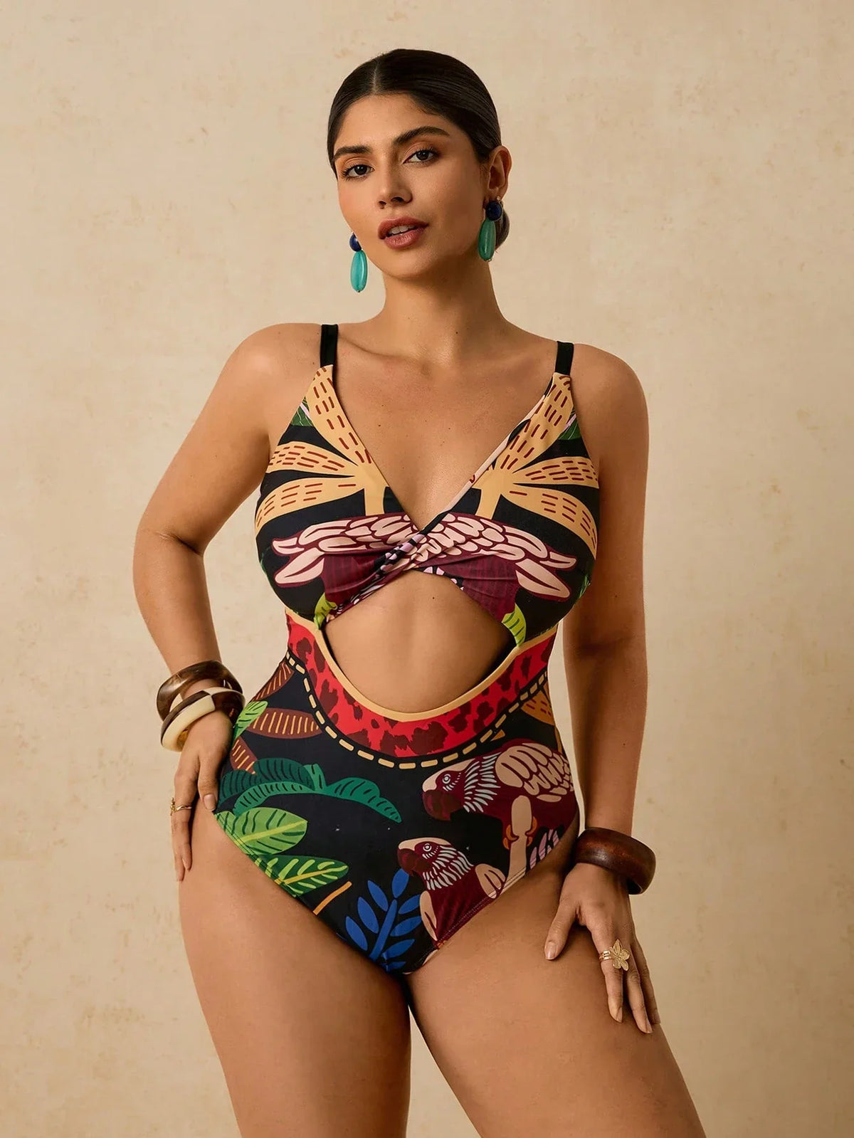 Maiô Plus Size Longo Ziguezague Fivela