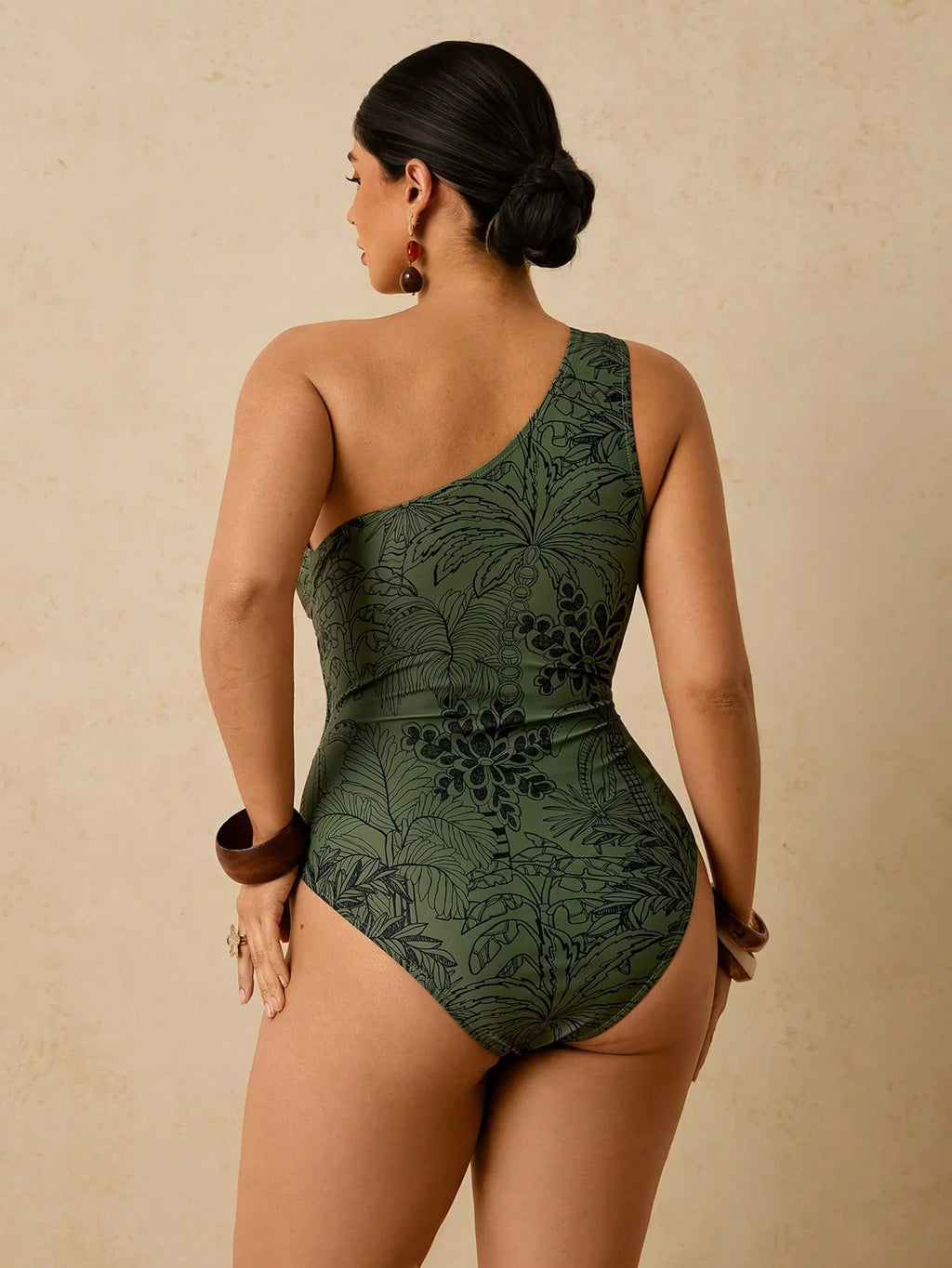 Maiô Plus Size Ombro Único Estampa Tropical