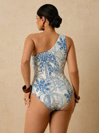Maiô Plus Size Ombro Único Estampa Tropical