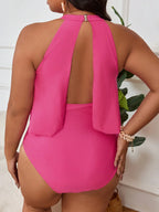 Maiô Plus Size Pink Gola Redonda Franzida