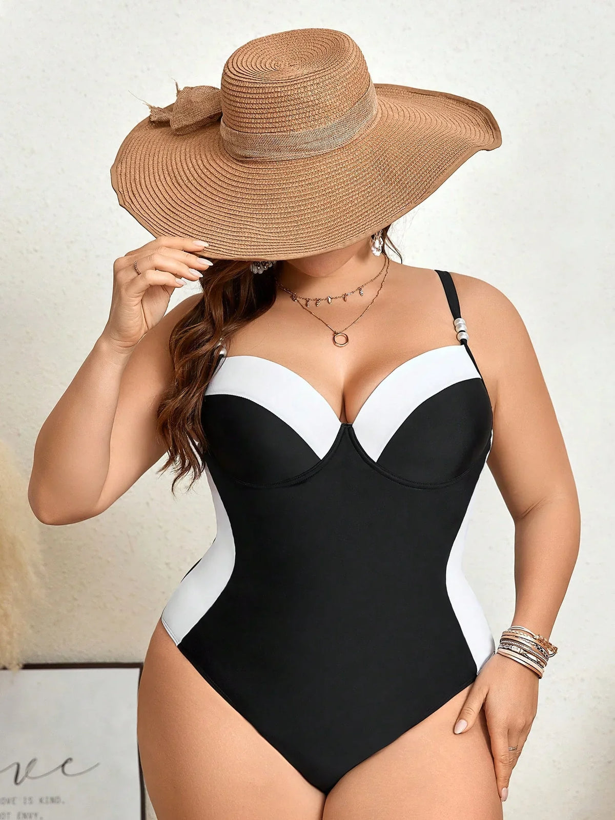 Maiô Plus Size Preto Branco Push-Up