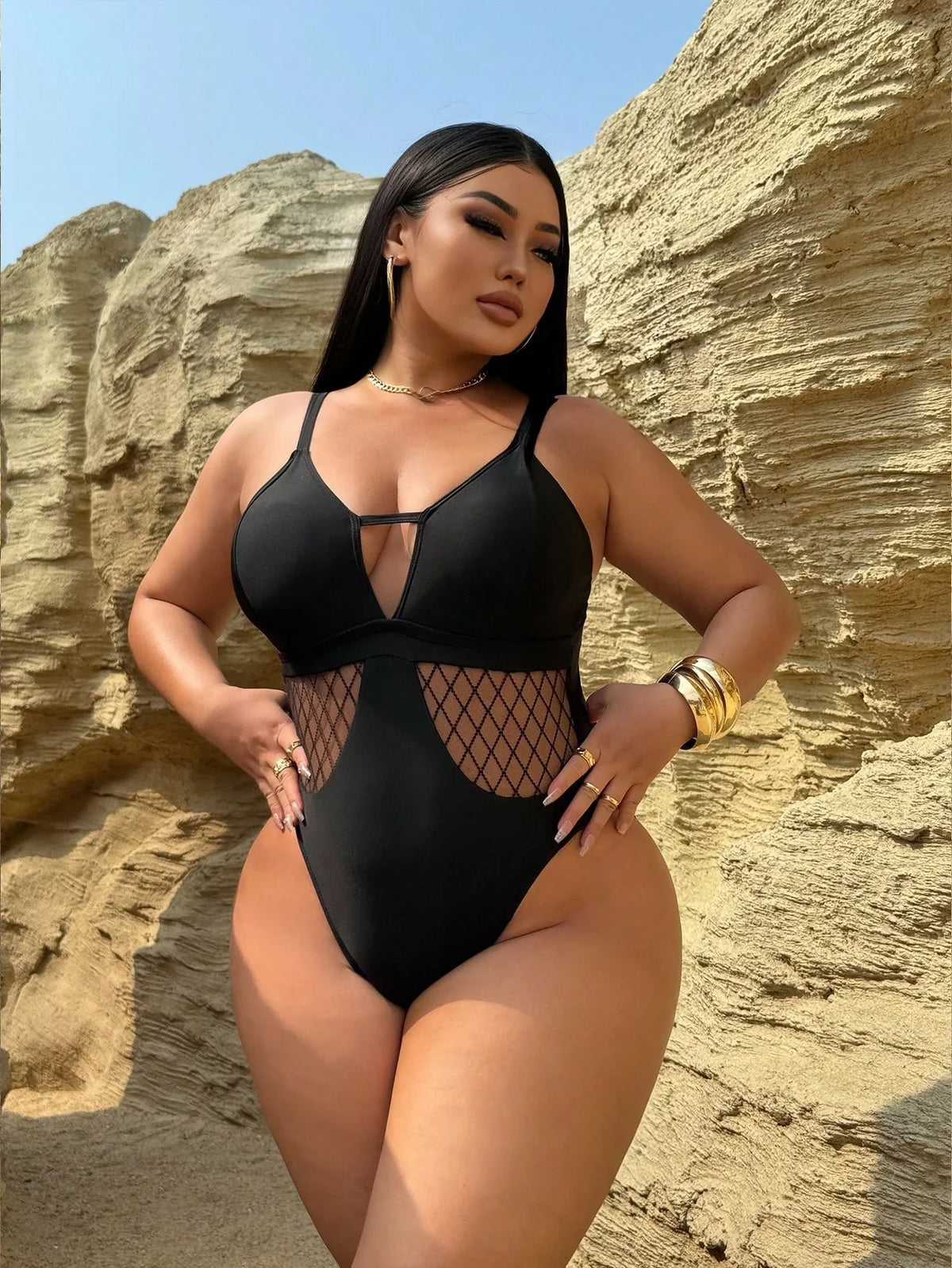 Maiô Plus Size Recortes Vazados