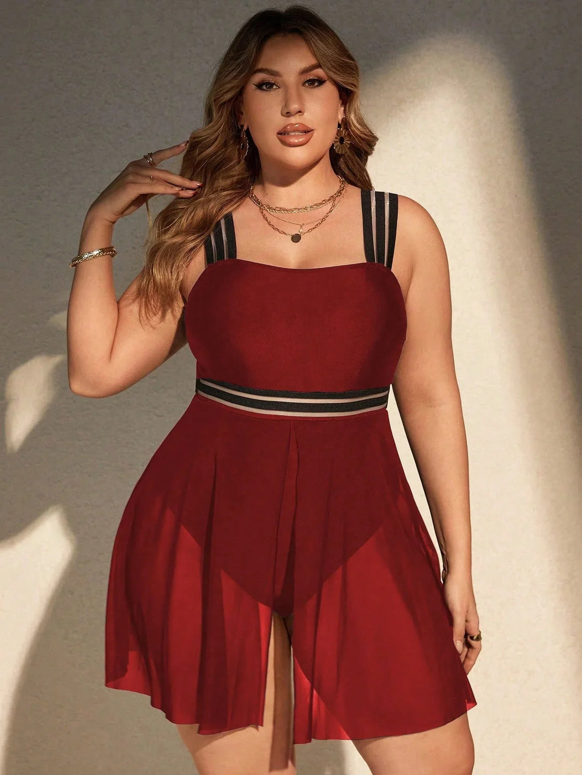 Maiô Plus Size Saia Longa Fluida