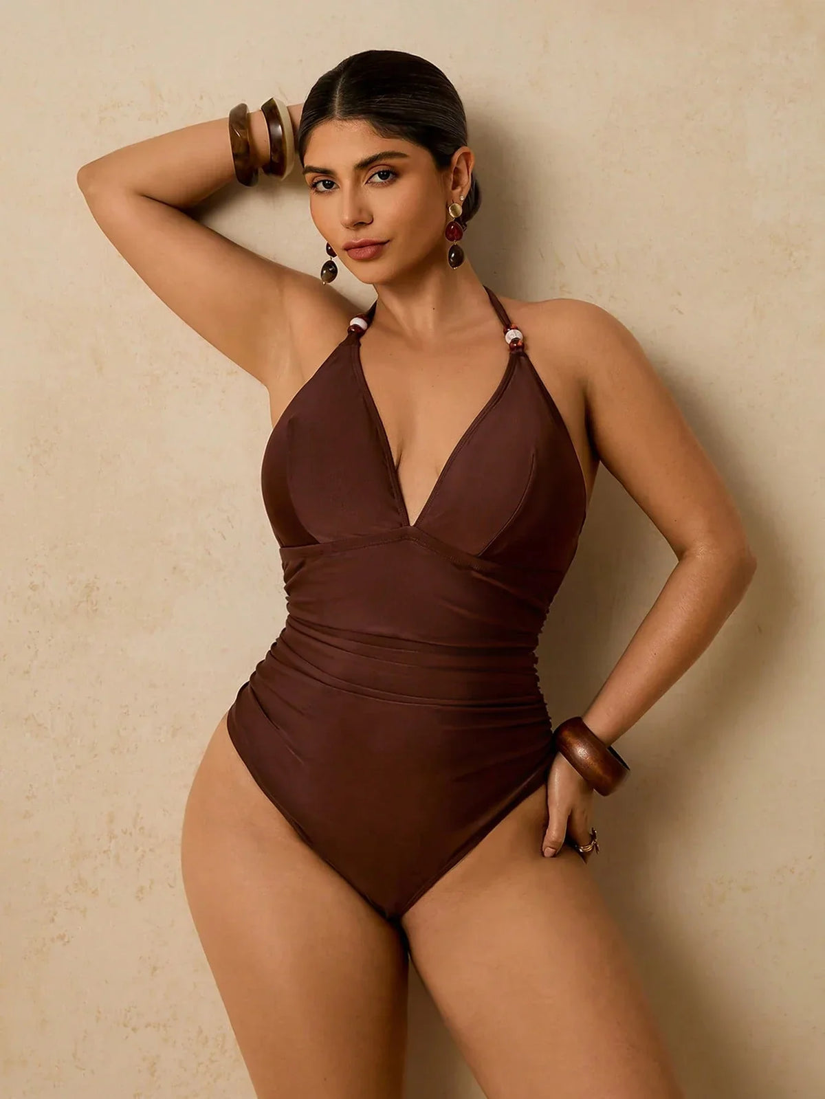 Maiô Plus Size Tropical com Amarração Tie Back