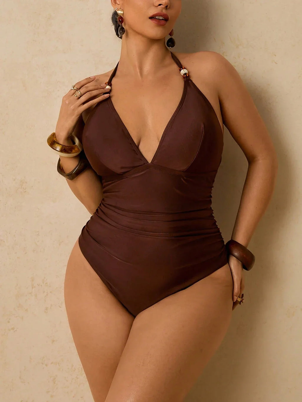 Maiô Plus Size Tropical com Amarração Tie Back