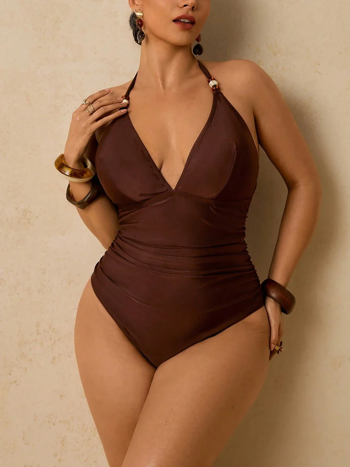 Maiô Plus Size Tropical com Amarração Tie Back