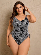 Maiô Plus Size Zebrado Nó na Lateral
