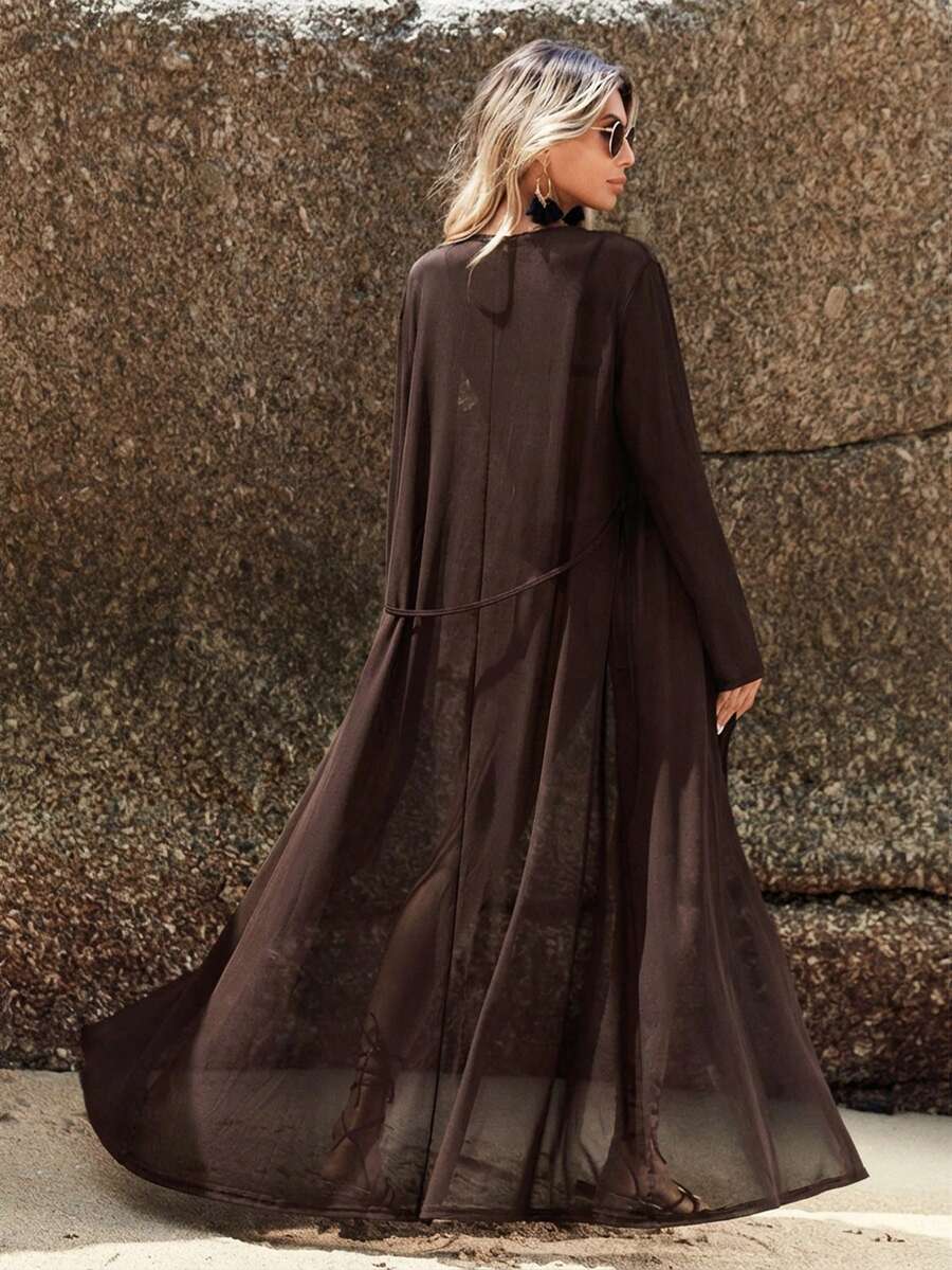 Kimono Tule Cinto Manga Longa