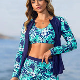 Conjunto Esportivo 3 Peças Tropical com Jaqueta Anti-UV