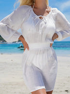 Saída de Praia Branca Franzida Costa Serena com Babado — fotografia 3 | Mar & Pérola
