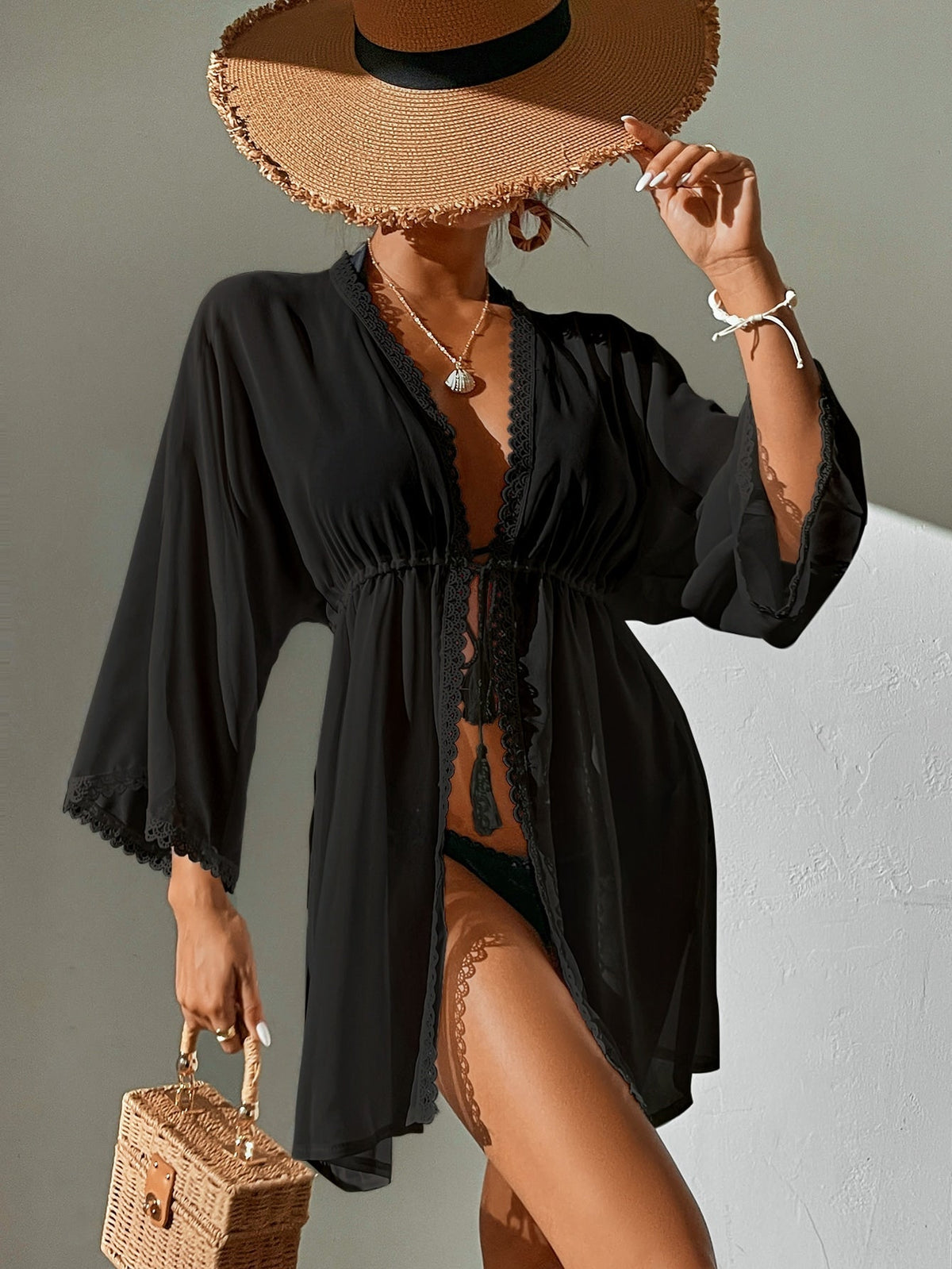 Saída de Praia Kimono Boho Brisa Boho com Cordão — fotografia 1 | Mar & Pérola