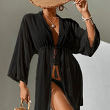 Saída de Praia Kimono Boho Brisa Boho com Cordão