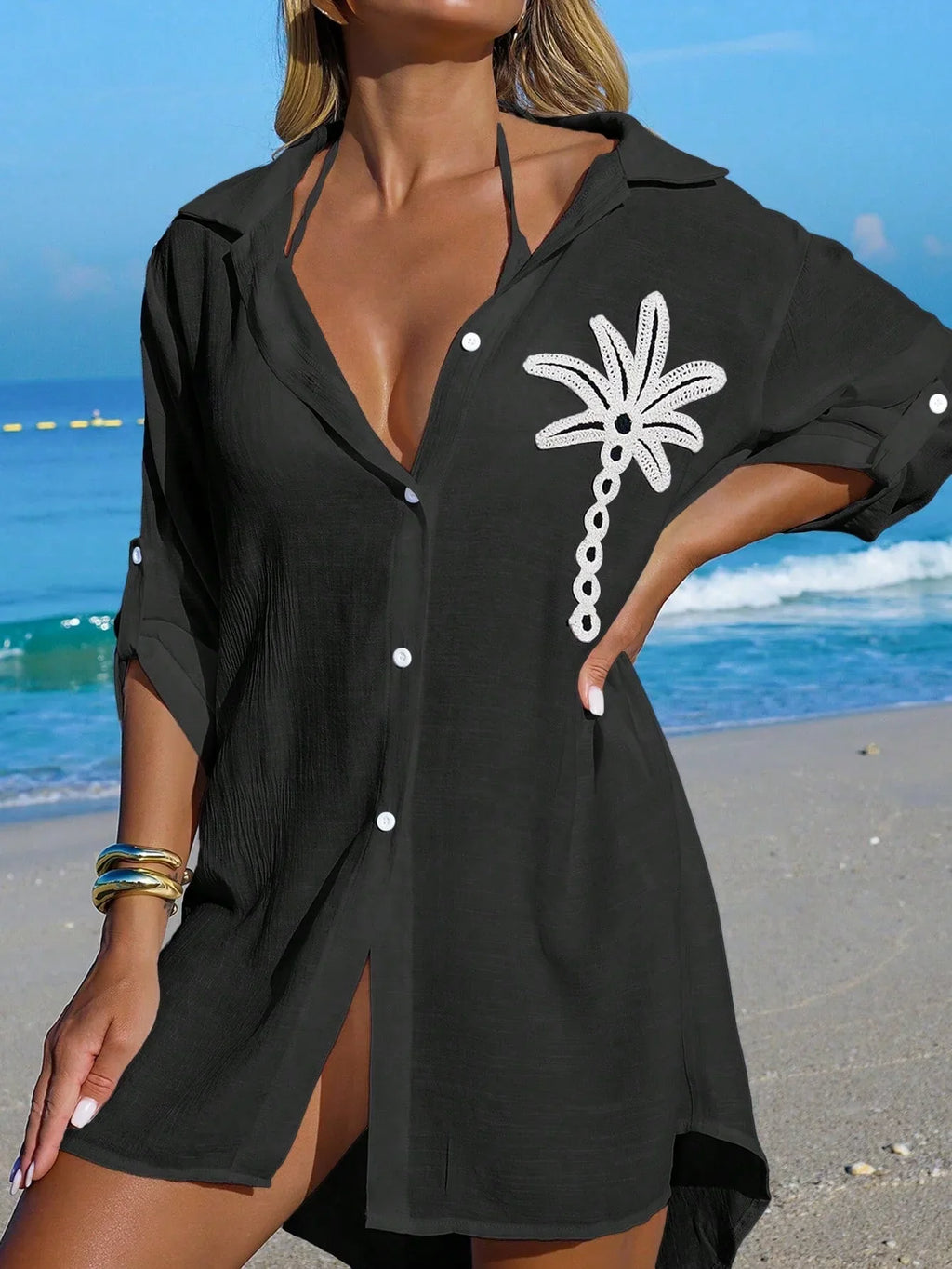 Saída de Praia Kimono Camisa Oversized Costa Serena com Botões — fotografia 1 | Mar & Pérola