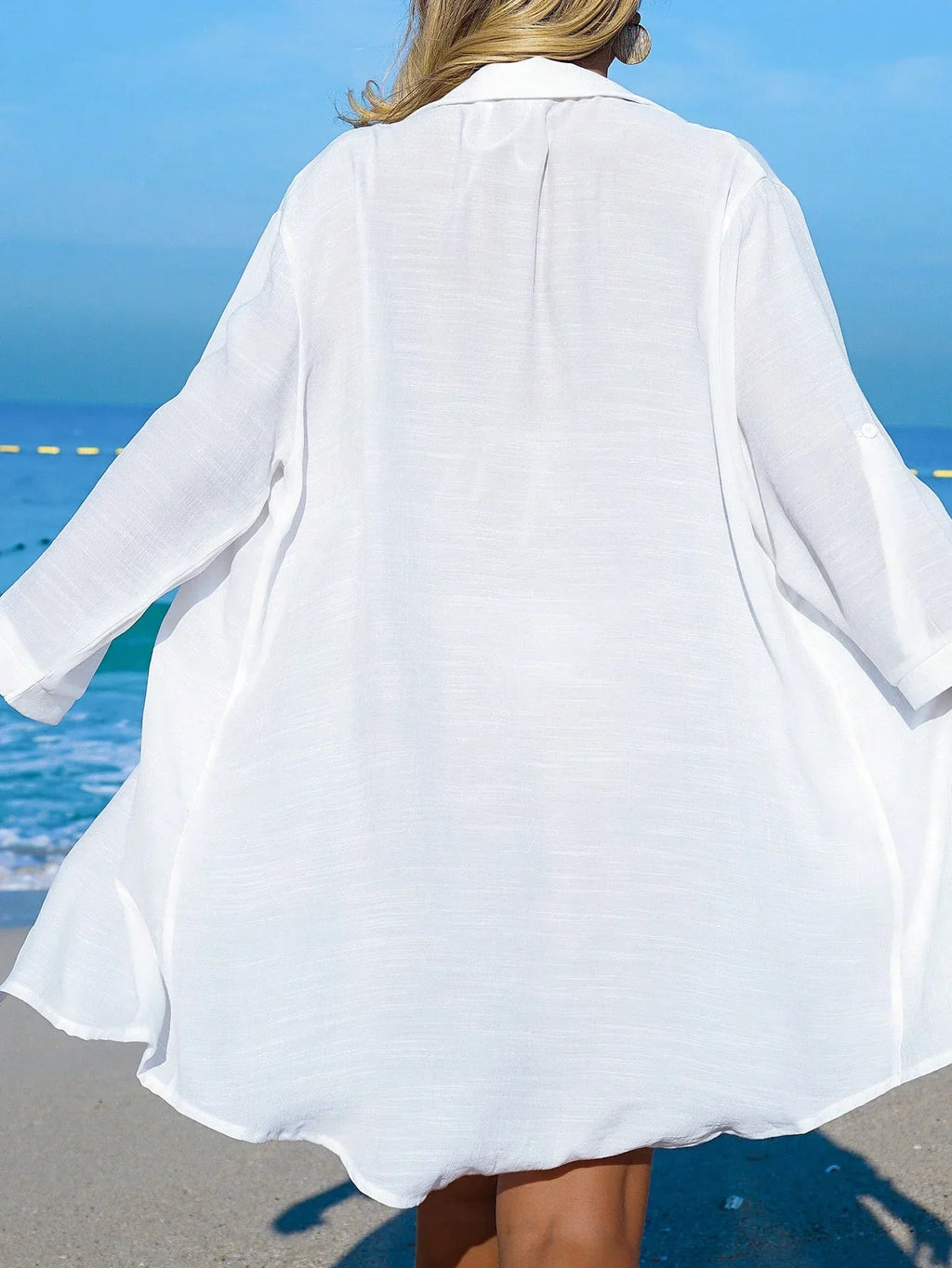 Saída de Praia Kimono Camisa Oversized Costa Serena com Botões — fotografia 7 | Mar & Pérola