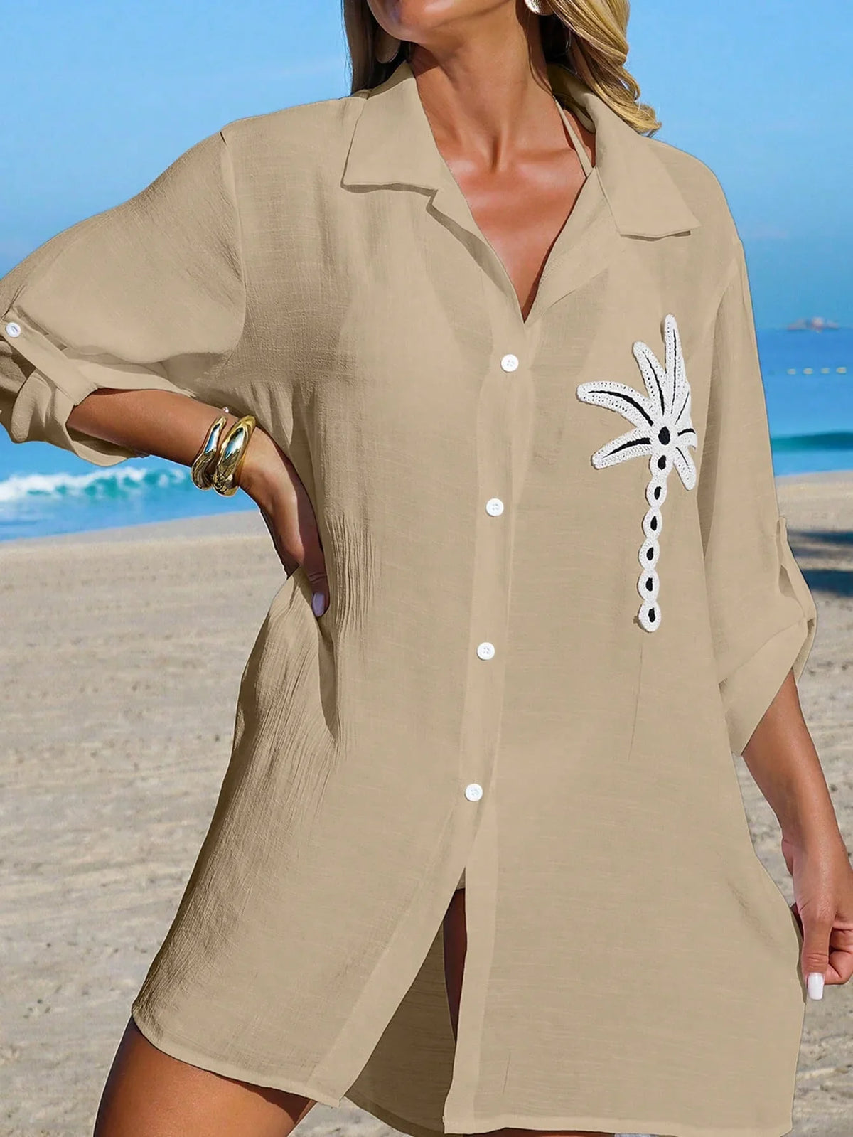 Saída de Praia Kimono Camisa Oversized Costa Serena com Botões — fotografia 14 | Mar & Pérola