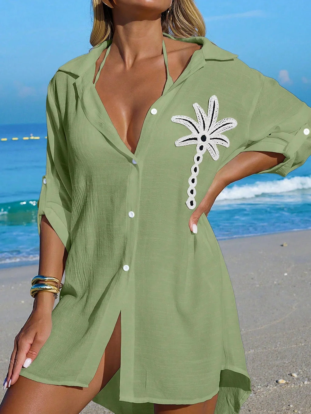 Saída de Praia Kimono Camisa Oversized Costa Serena com Botões — fotografia 16 | Mar & Pérola