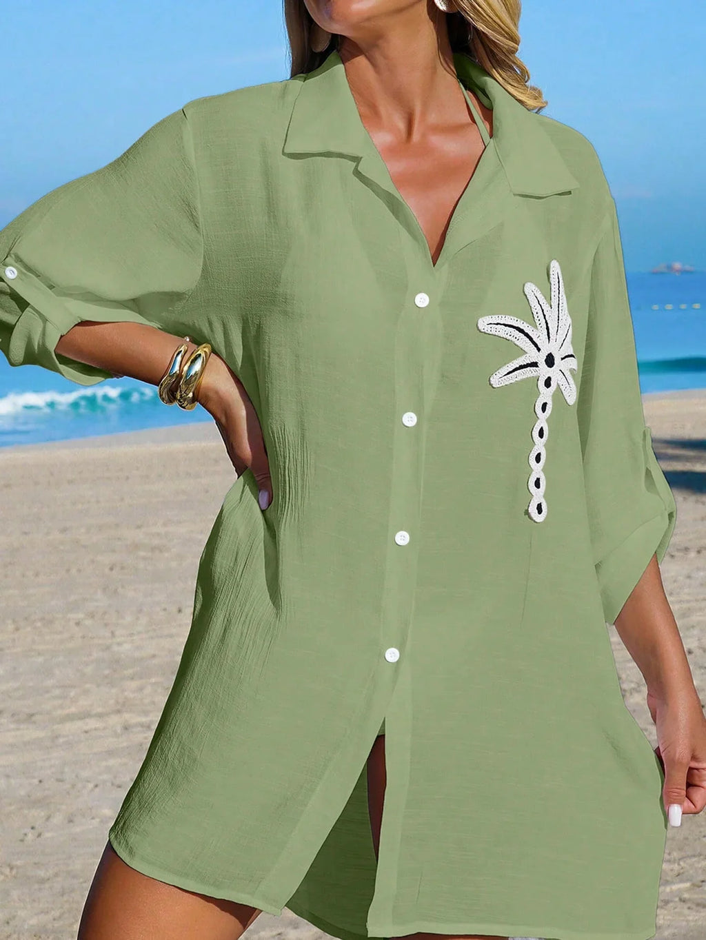 Saída de Praia Kimono Camisa Oversized Costa Serena com Botões — fotografia 18 | Mar & Pérola