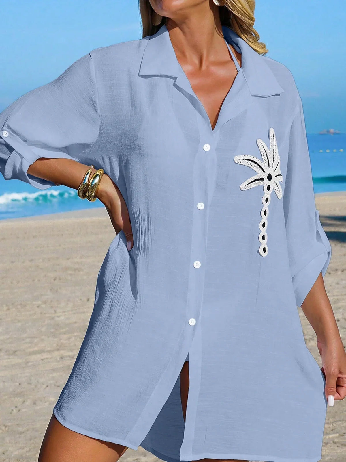 Saída de Praia Kimono Camisa Oversized Costa Serena com Botões — fotografia 31 | Mar & Pérola