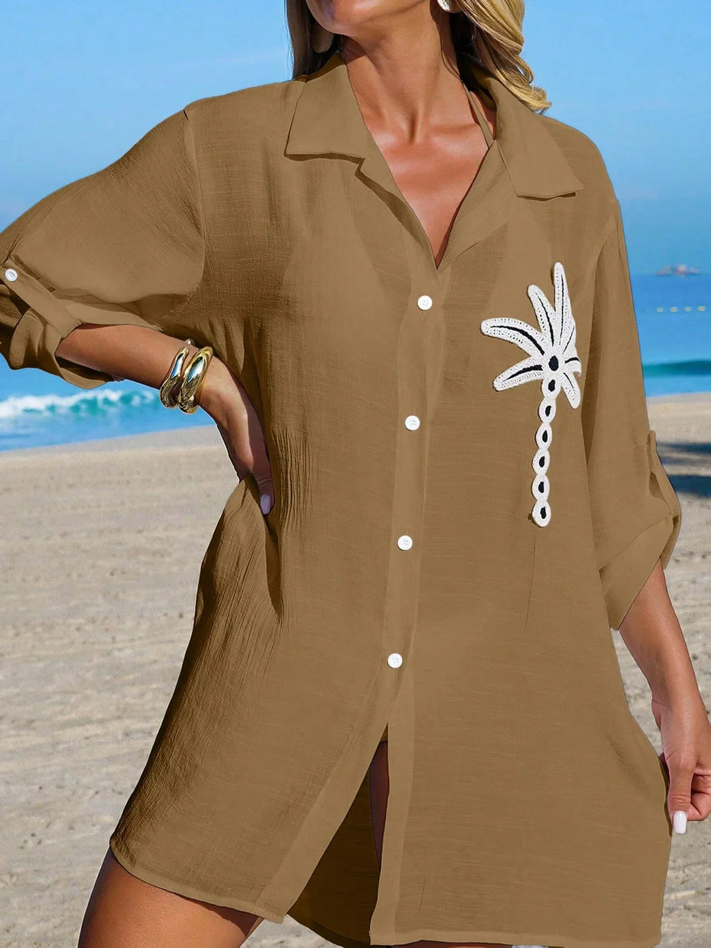 Saída de Praia Kimono Camisa Oversized Costa Serena com Botões — fotografia 37 | Mar & Pérola