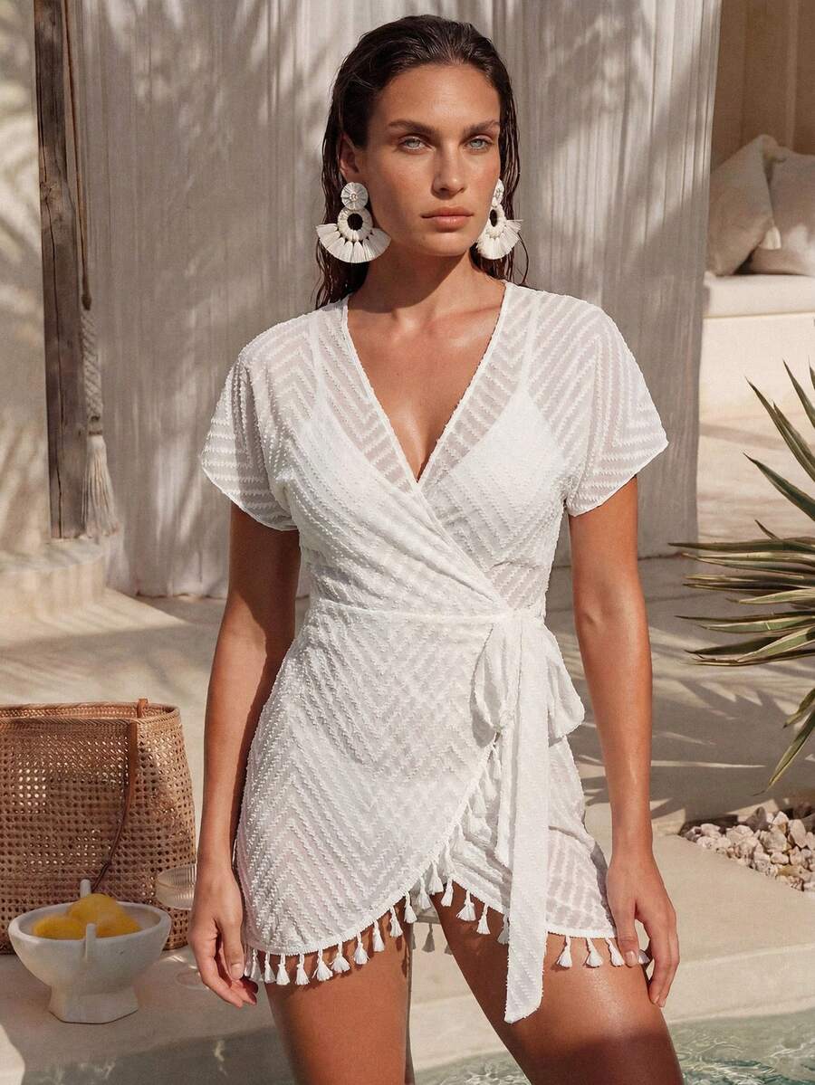 Saída de Praia Kimono Costa do Sol com Amarração e Borlas — fotografia 5 | Mar & Pérola
